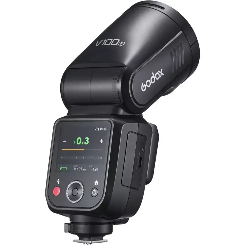 Lampa błyskowa Godox V100-F do Fujifilm — przenośna lampa reporterska z akumulatorem litowo-jonowym