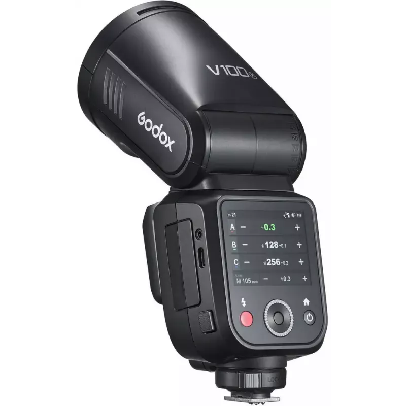 Lampa błyskowa Godox V100-F do Fujifilm — przenośna lampa reporterska z akumulatorem litowo-jonowym