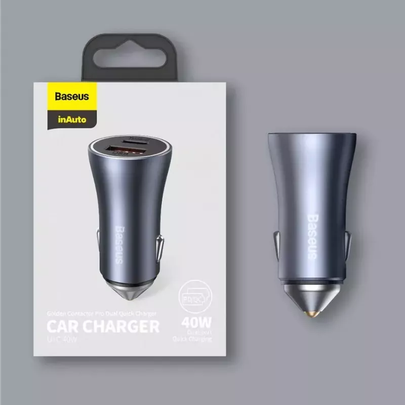 Ładowarka samochodowa Baseus TZCCJD-0G 40W ciemnoszary — adapter USB do gniazda zapalniczki, moc 40W