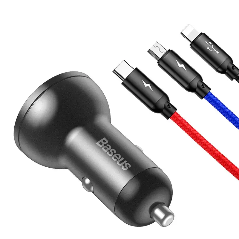 Samochodowa ładowarka USB Baseus AB2XUSBAKBK — 2× USB 2.0, 4,8 A, zasilanie z gniazda zapalniczki, czarno-szara