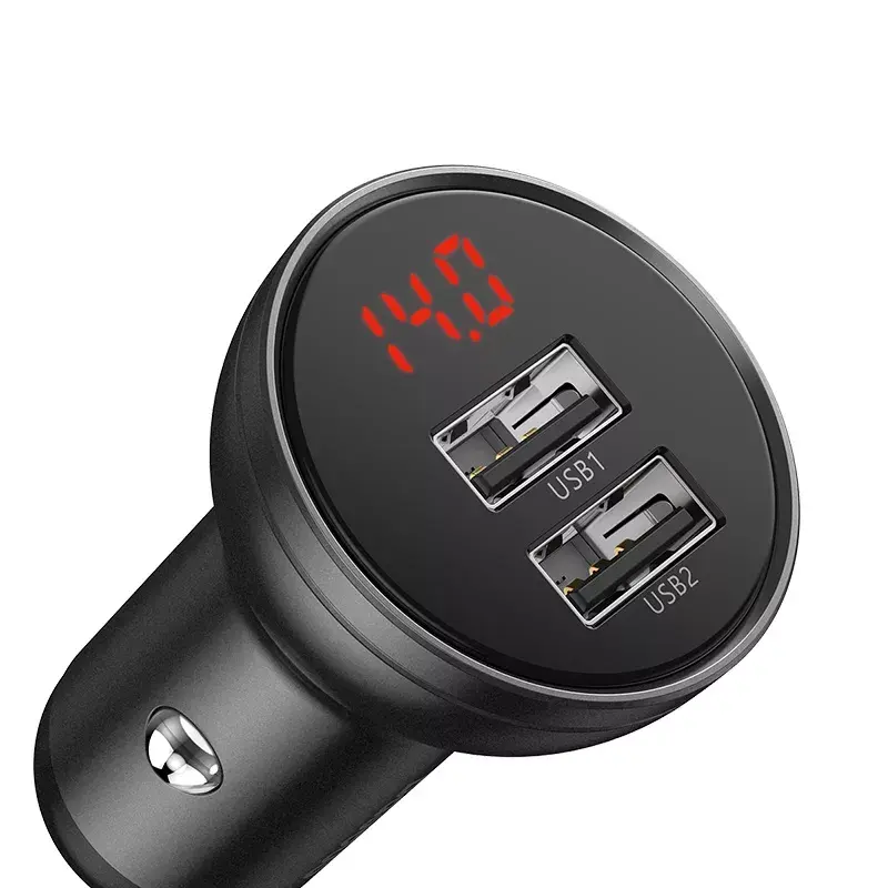 Samochodowa ładowarka USB Baseus AB2XUSBAKBK — 2× USB 2.0, 4,8 A, zasilanie z gniazda zapalniczki, czarno-szara