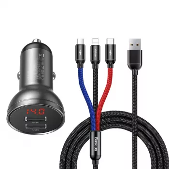 Samochodowa ładowarka USB Baseus AB2XUSBAKBK — 2× USB 2.0, 4,8 A, zasilanie z gniazda zapalniczki, czarno-szara
