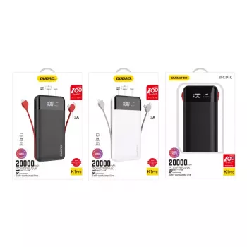 Powerbank Dudao K1Pro 20000mAh 15W z 4 zintegrowanymi kablami, czarny