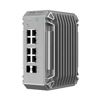 Zarządzalny przełącznik sieciowy L2 Ruijie RG-NIS3100-8GT2SFP-HP — 8× Gigabit RJ-45, 2× SFP, PoE, 12–56 V DC, 20 Gbit/s, 8000 MAC, Szary