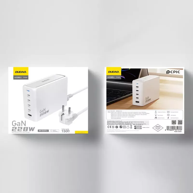 Ładowarka DUDAO A228EU 228W GaN 4xUSB-C 1xUSB-A