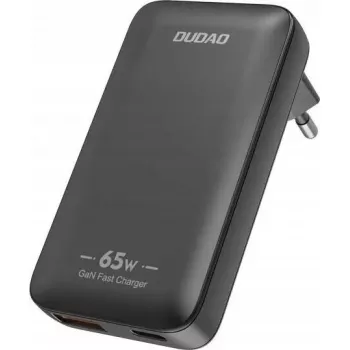 Zasilacz Dudao A65Q 65W GaN podróżny USB-A / USB-C PD ultracienki EU/US czarny