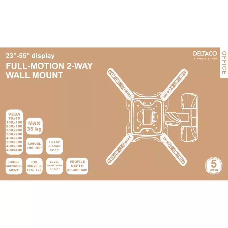 Uchwyt TV Deltaco ARM-0256 139,7 cm (55 cali) Czarny