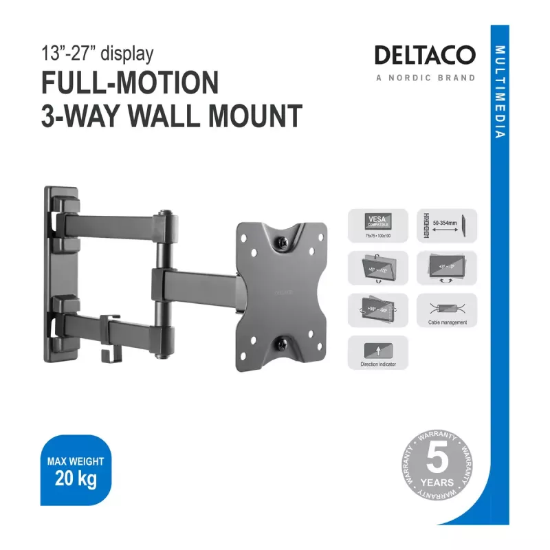 Uchwyt do monitora Deltaco ARM-1204 27 cali na ścianę Czarny
