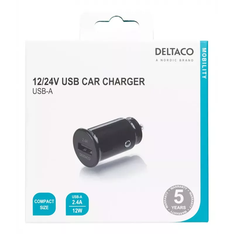 Ładowarka samochodowa Deltaco USB-CAR123 uniwersalna czarna