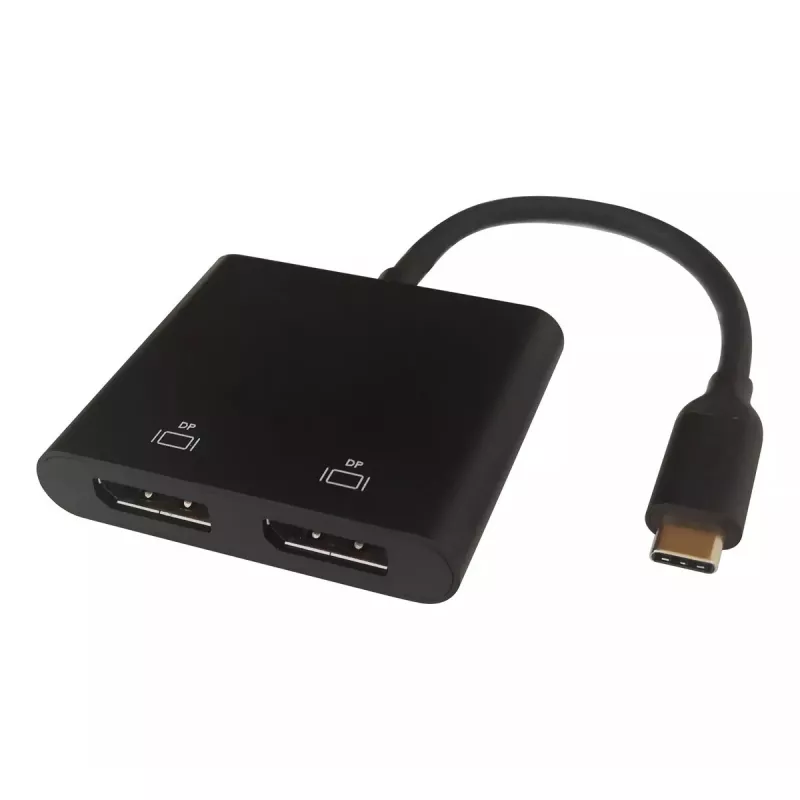 Deltaco USBC-2DP adapter wideo 0,1 m USB Type-C na 2x DisplayPort czarny