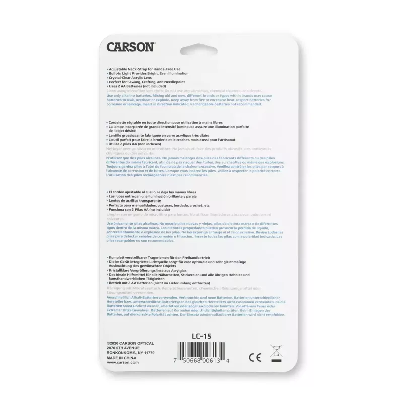 Lupa ręczna Carson LumiCraft 2x, LED, zasilana bateriami, czarna, 135×23×226 mm
