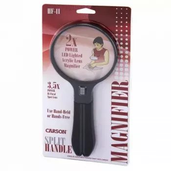 Szkło powiększające Carson Split Handle HF-11 — 3,5× ręczne szkło powiększające, czarny/przezroczysty, bateria AAA