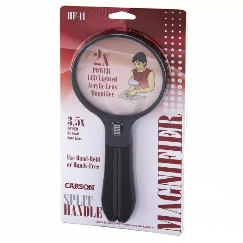 Szkło powiększające Carson Split Handle HF-11 — 3,5× ręczne szkło powiększające, czarny/przezroczysty, bateria AAA