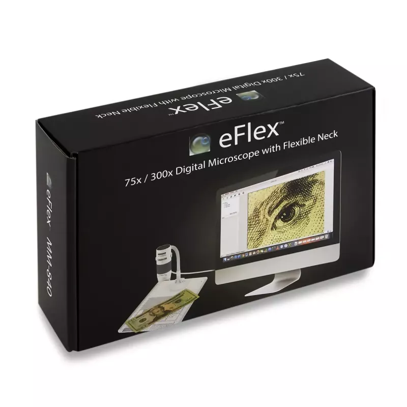 Mikroskop cyfrowy Carson EFLEX 300x, powiększenie 75–300x, kamera 1600×1200, szary/biały