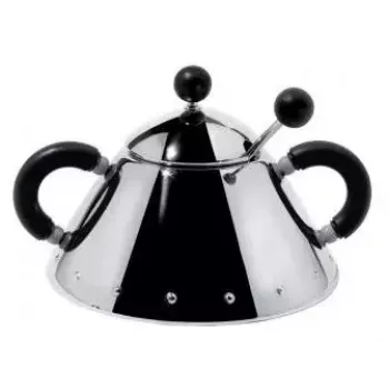 Cukiernica Alessi 9097 B ze stali nierdzewnej, wysokość 80 mm, średnica 10,5 cm, czarna i ze stali nierdzewnej