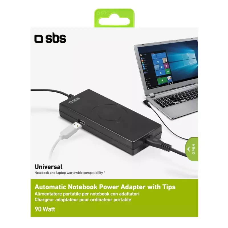Zasilacz SBS Portable 90W do notebooków wewnętrzny czarny 2,2m