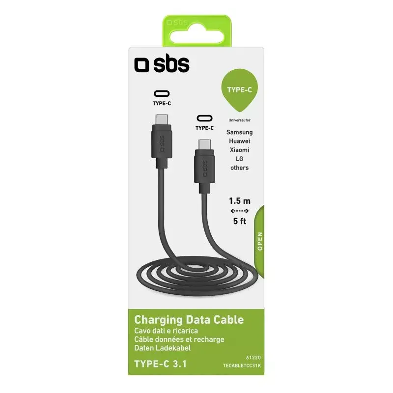 Kabel do transmisji danych i ładowania SBS TECABLETCC31K USB C 1.5 m USB 3.2 Gen 1