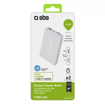 Przenośny powerbank SBS 5000 mAh, pojemność baterii 5000 mAh