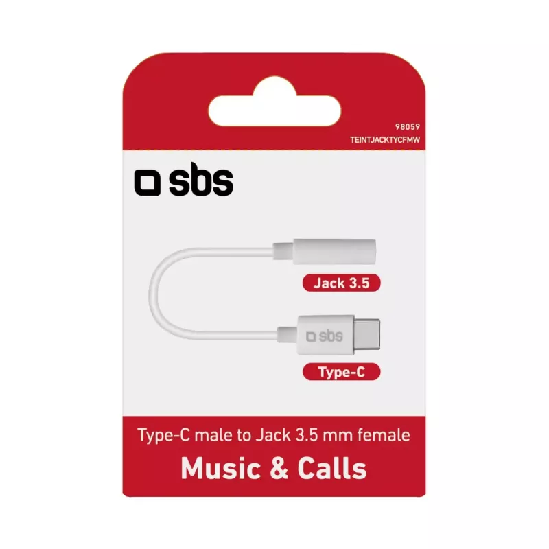 Kabel do telefonu komórkowego SBS TEINTJACKTYCFMW biały 0,09 m 3,5 mm USB C