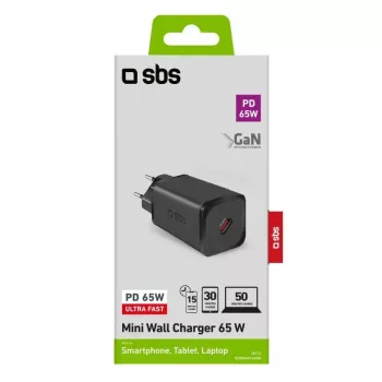 Szybka ładowarka sieciowa SBS Mobile TETRGAN1C65W — 100–240V, 1x USB-C, czarna, do smartfonów, tabletów, laptopów, smartwatchy i słuchawek