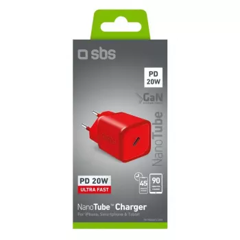 Ładowarka SBS Mobile TETRGAN1C20R — 20W USB-C AC ładowarka wewnętrzna do smartfona, tabletu, smartwatcha, słuchawek (czerwona)