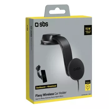Samochodowa bezprzewodowa ładowarka do smartfonów SBS Mobile TESUPPMAG15W21 — 15 W, zasilana z gniazda zapalniczki, czarna