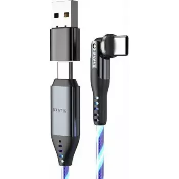 Kabel USB-C 2-w-1 STATIK PowerPivot Pro 2 m obrotowe złącze niebieska poświata