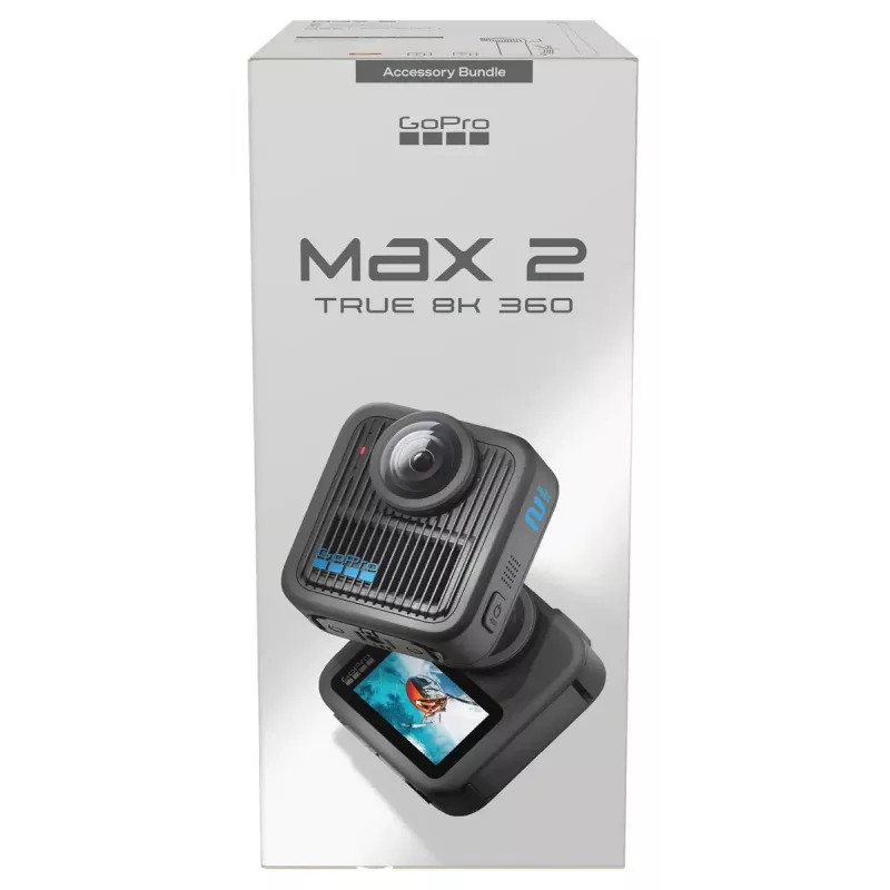 Kamera sportowa GoPro MAX2 z 8K Ultra HD, matrycą 29,5 MP, 100 kl./s, wyświetlaczem LCD, GPS, Wi‑Fi — zestaw akcesoriów