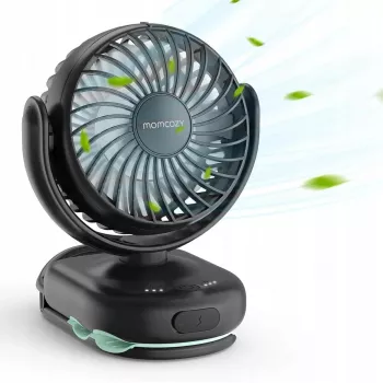Przenośny wentylator do wózka Momcozy PF001-PK10BA-A — różowy, zasilany bateriami wentylator z klipsem