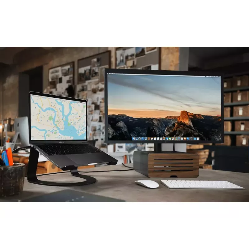 Podstawka biurkowa Twelve South HiRise Pro Czarna z drewnem Wolnostojąca