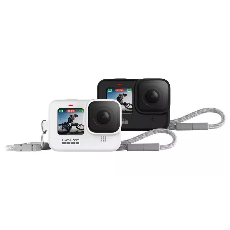 Skóra do kamery GoPro pokrowiec + smycz do HERO12/HERO11/HERO10/HERO9 Czarny — silikon, biały