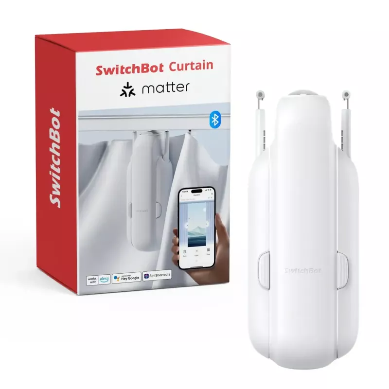 Inteligentny silnik do zasłon SwitchBot W2400000R do szyny U (EU i UK) — akumulatorowy, USB-C, siła pchania 15 kg