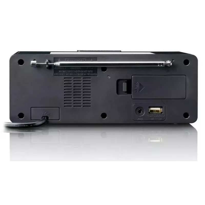Radiobudzik Lenco CR540BK — budzik FM, wyświetlacz LED 1.2 cala, przyciemniane światło nocne, ładowanie USB, głośniki stereo