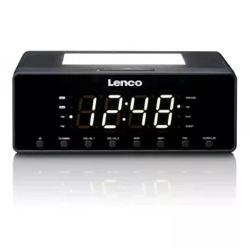 Radiobudzik Lenco CR540BK — budzik FM, wyświetlacz LED 1.2 cala, przyciemniane światło nocne, ładowanie USB, głośniki stereo