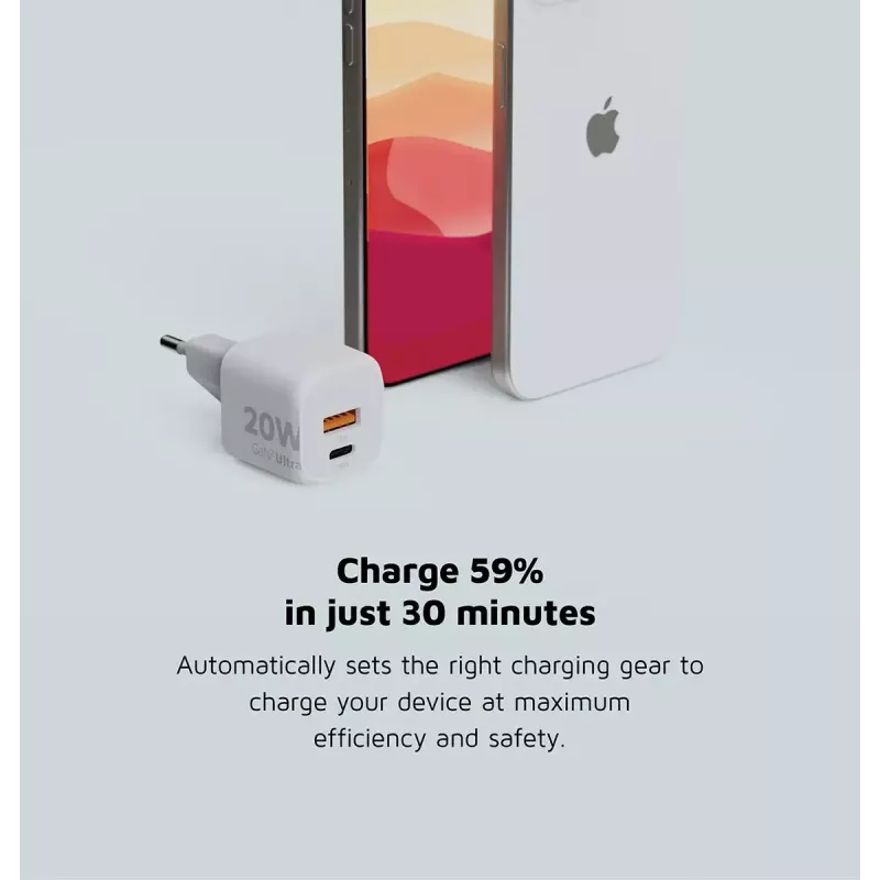 Ładowarka ścienna Xtorm 20W GaN² Ultra — 20 W, USB-C, do użytku wewnętrznego, biała