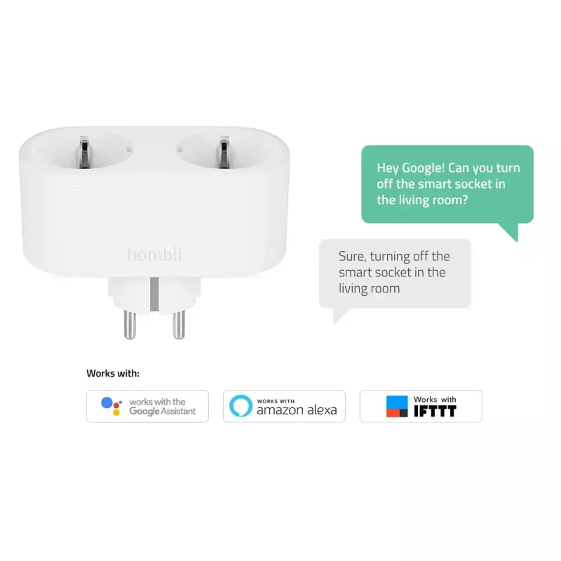 Inteligentna wtyczka Avanca International BV Hombli Smart Socket Duo EU — Wi‑Fi, 220–250 V, 50–60 Hz, 3540 W, wewnętrzna, biała