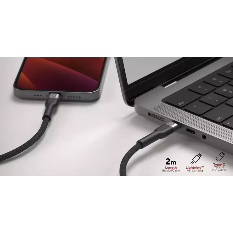 Kabel USB-C na Lightning LINQ byELEMENTS 2m z certyfikatem MFi czarny