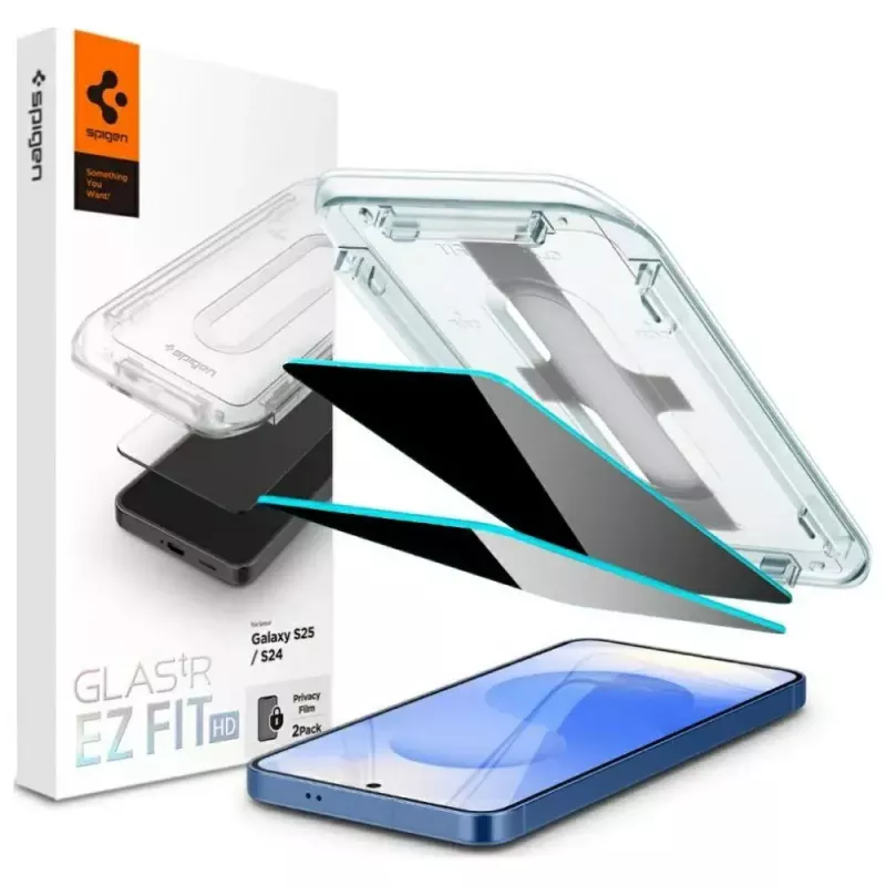 Hartowane szkło ochronne z filtrem prywatności Spigen Glas.TR EZ FIT HD do Samsung Galaxy S24/S25 — 2 szt.