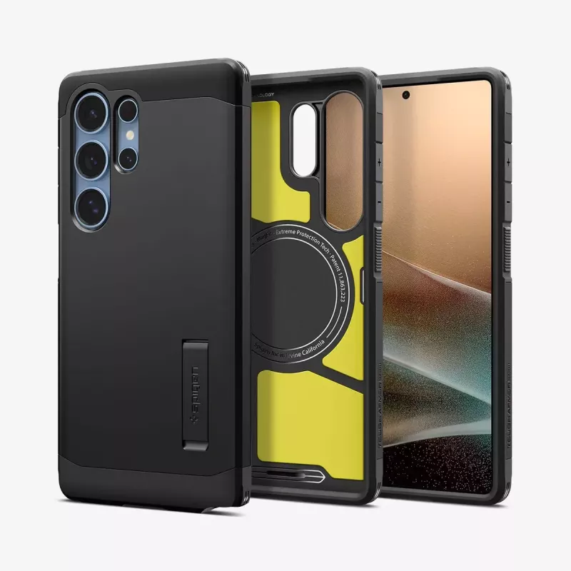 Etui Spigen Galaxy S25 Ultra Tough Armor AI Czarny z podstawką biurkową