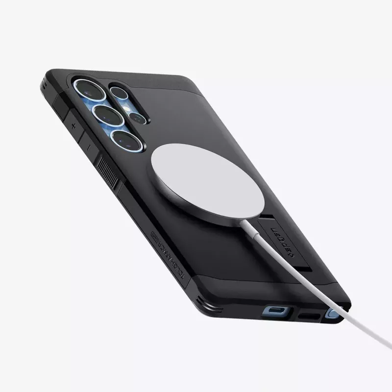 Etui Spigen Galaxy S25 Ultra Tough Armor AI Czarny z podstawką biurkową