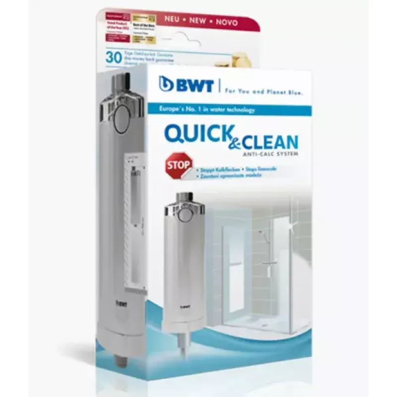 BWT Quick & Clean – system filtru prysznicowego zapobiegający osadzaniu kamienia, biały