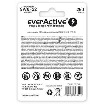 Akumulatory everActive Ni-MH 6F22 9V 250 mAh srebrny Line