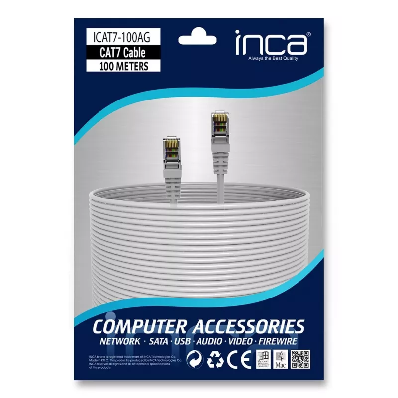 Kabel Ethernet INCA ICAT7-100AG S/FTP1 23 AWG CAT7 - Kabel - Kabel CAT 7 / wtyk RJ45