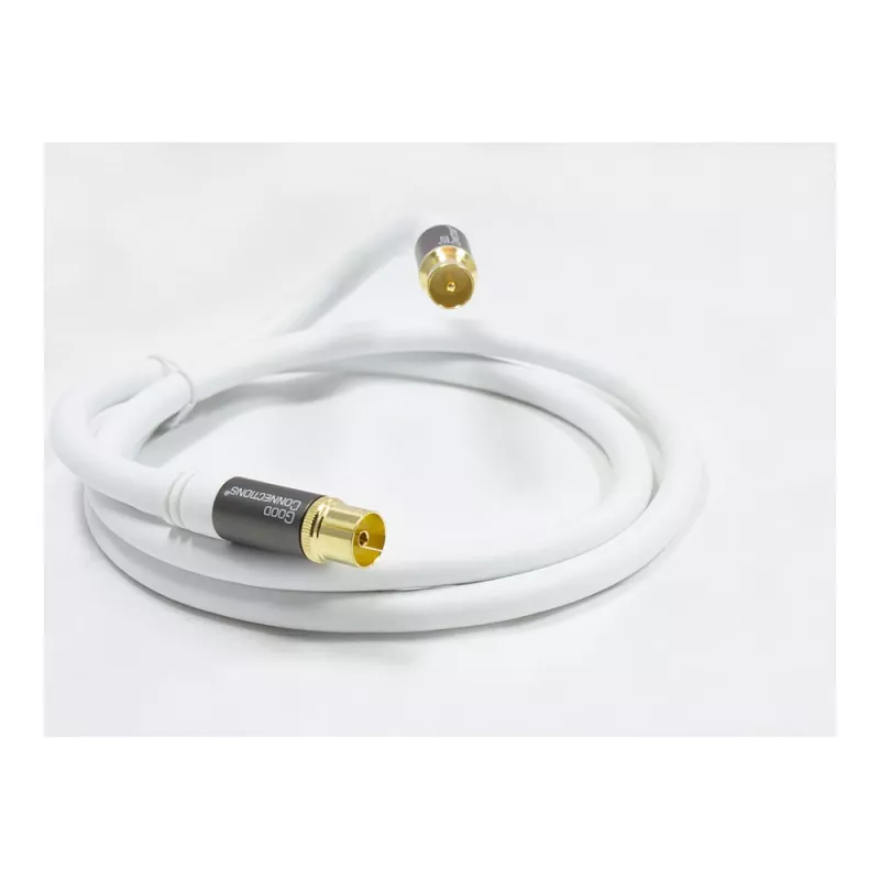 Kabel antenowy SmartFLEX, wtyk i gniazdo IEC/koncentryczne, pozłacane, poczwórnie ekranowany, skuteczność ekranowania 120 dB, biały, 1,5 m, Good Connections® (GC-M2042)
