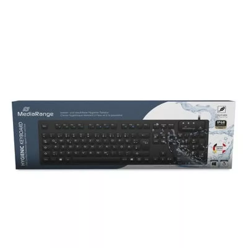 MediaRange kabelgeb. Klawiatura higieniczna, QWERTZ, IP68, 1,5 m, czarna