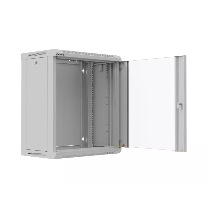 Szafa rack wisząca 19 cali 12U 540x350 szara drzwi szklane (płaska paczka)