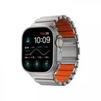 NOMAD Stratos Band - tytanowa bransoleta do Apple Watch 49mm z FKM (naturalny tytan, ultra pomarańczowy FKM)