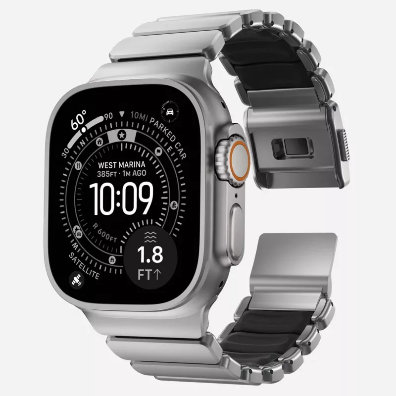 NOMAD Stratos Band - bransoleta tytanowa do Apple Watch 49mm z FKM (tytan naturalny, czarny FKM)