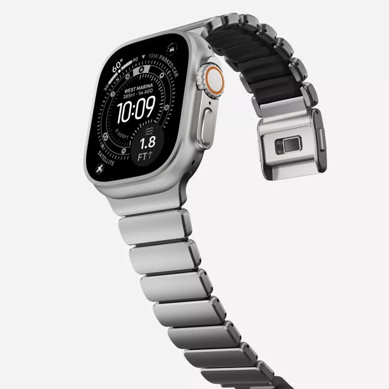 NOMAD Stratos Band - bransoleta tytanowa do Apple Watch 49mm z FKM (tytan naturalny, czarny FKM)
