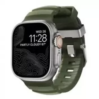 NOMAD Rocky Point Band - pasek do Apple Watch 46mm/49mm z FKM i tytanem (forest, natural hardware)